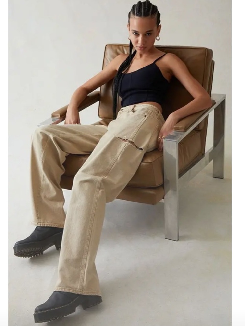 PacSun and Kendall+Kylie collaboration Eco Beige Ripped Low
Rise Baggy Jeans